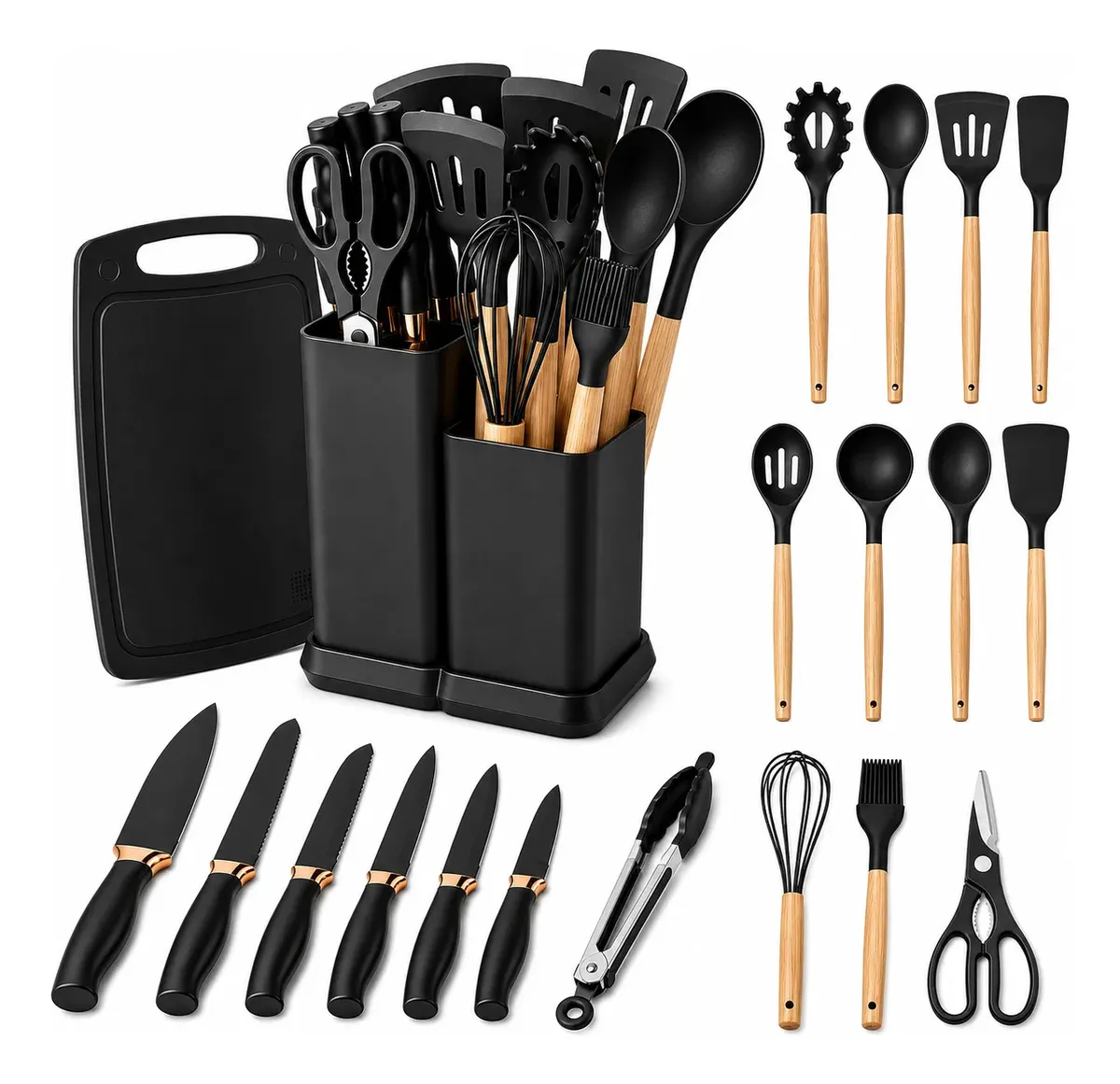 Kit Utensílios Jogo 19 Peças; Conjunto em Silicone de Cozinha