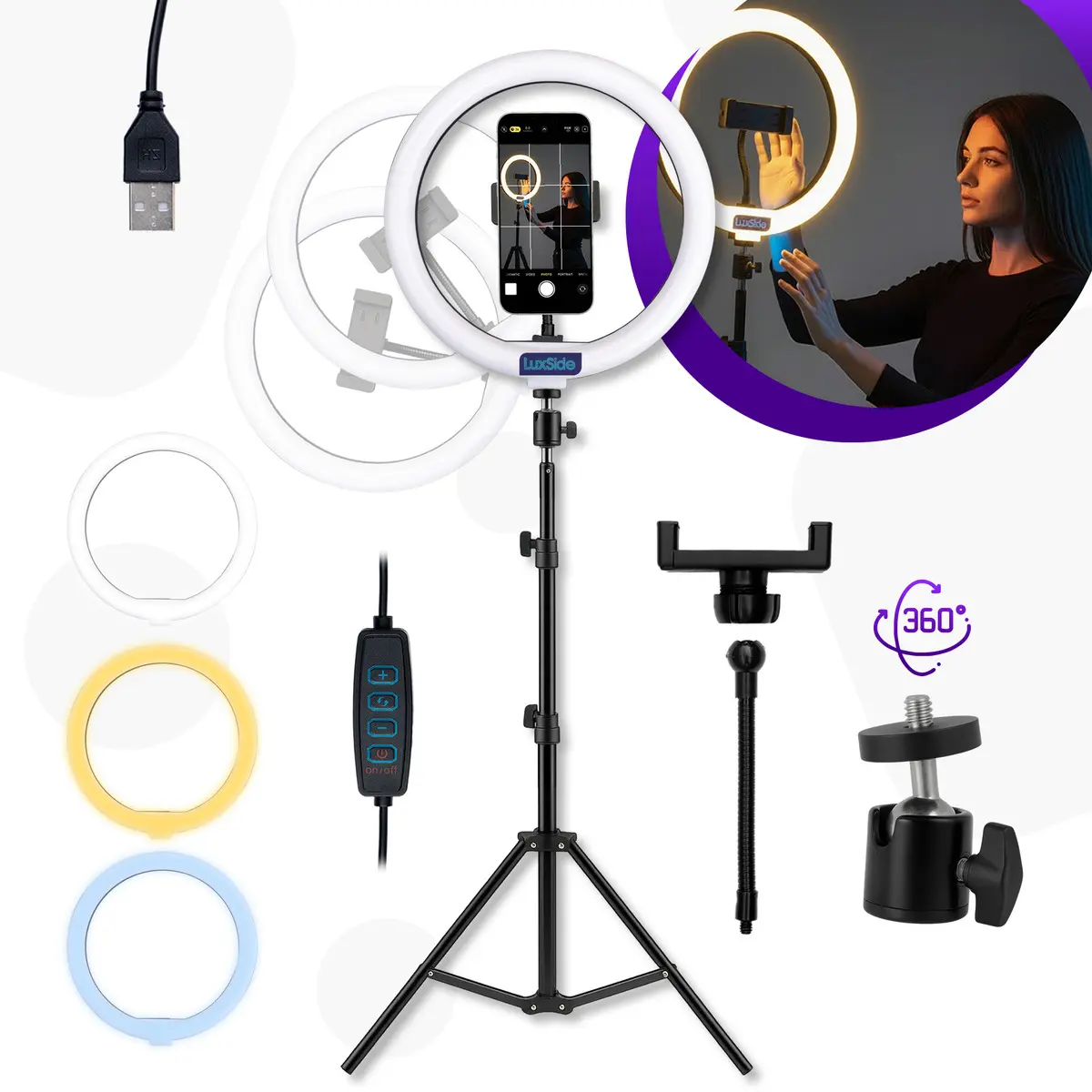 Ring Light 10 Polegadas Com Tripé 2,10m Profissional Video Maker. Suporte Celular e Led 3 Cores Iluminação.