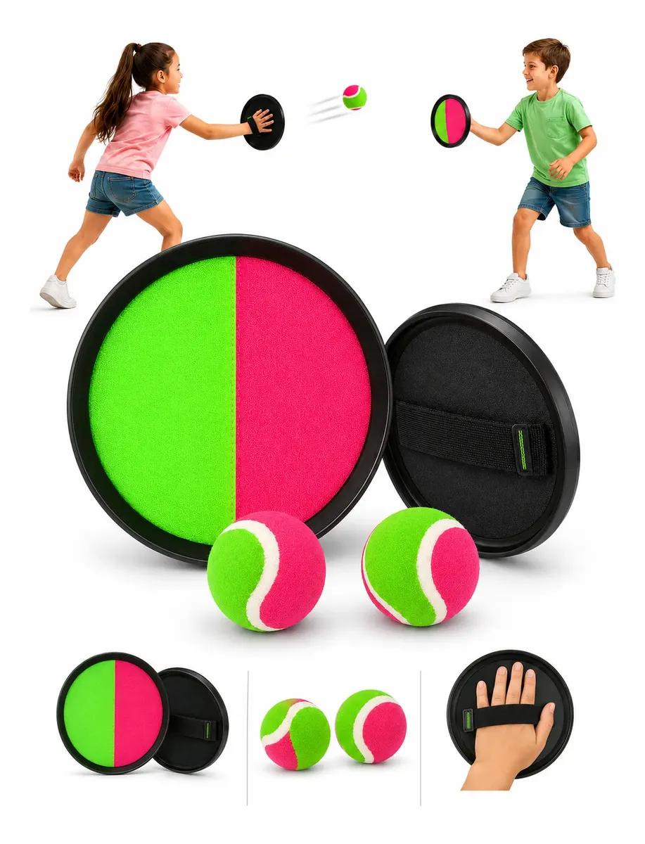 Kit Jogo Raquete Pega Bolinha Veludo Brinquedo Infantil Bateu Pegou