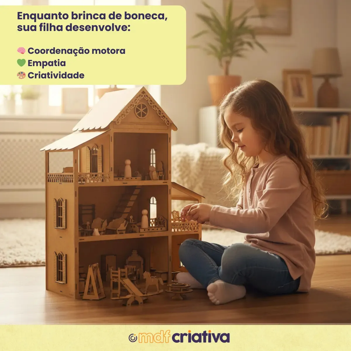 Casinha de Bonecas Mdf 60cm + Kit 36 Móveis Desmontados. Monte a Casinha com sua filha! Diversão garantida!