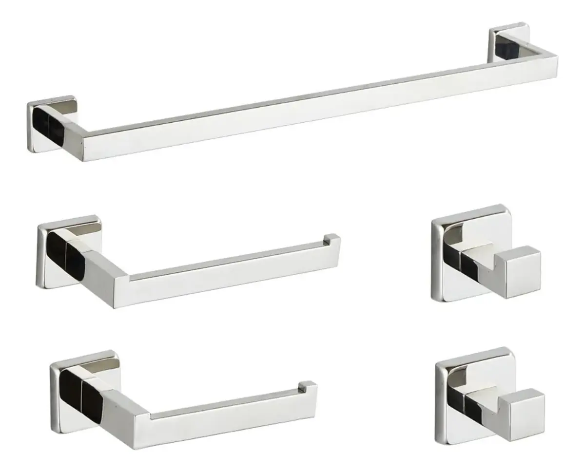 Kit 5 Conjunto Acessorios Suporte Banheiro Lavabo Inox 304