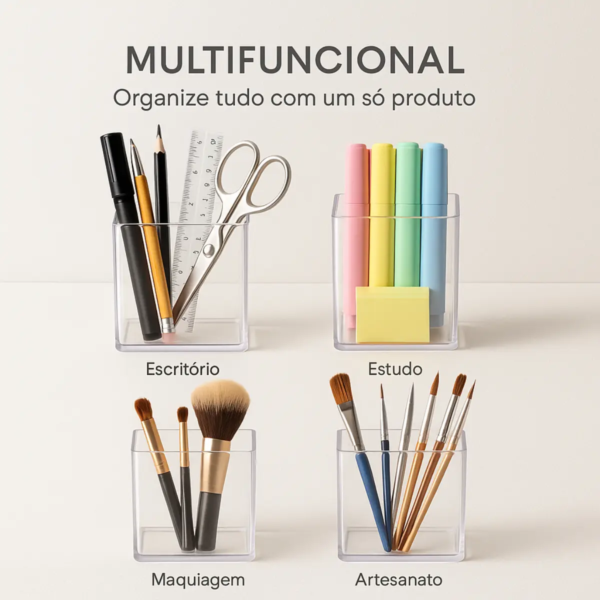 Kit 3 Porta Lápis Organizador Mesa Acrílico Incolor