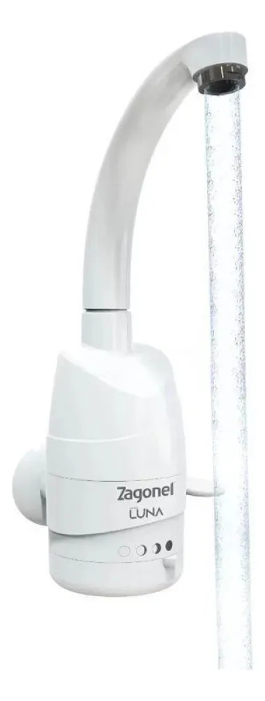 Torneira Elétrica Zagonel Luna 5500W Parede 4 Temperaturas Bica Alta Giratória 360° Cozinha Arejador Antirrespingo Branca Polida