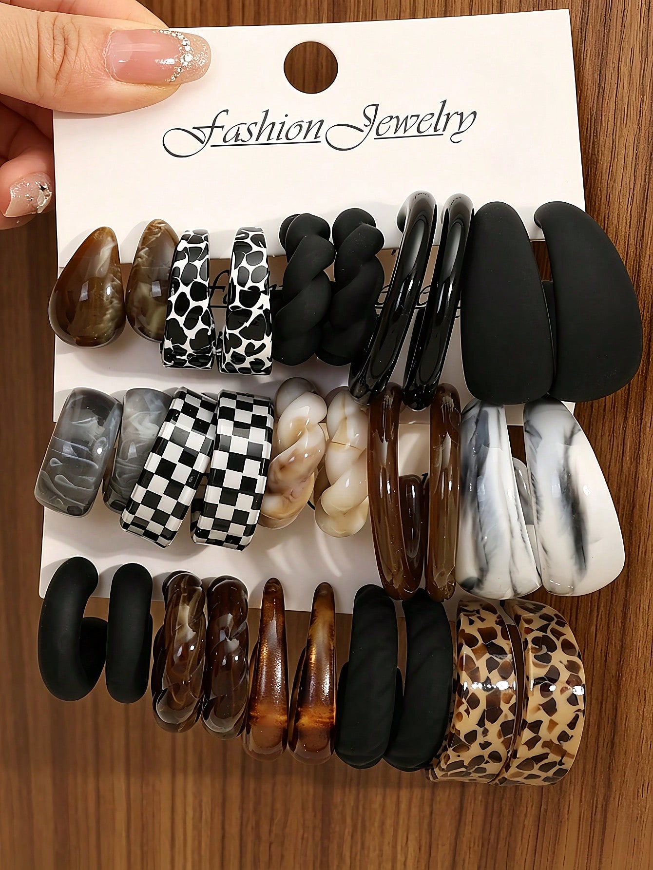 15 Pares Conjunto de Brincos da Moda Femininos (Multicoloridos) Brincos em Formato de C de Acetato...