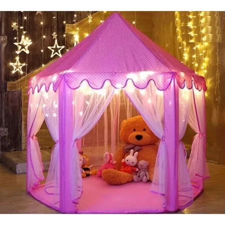 Tenda Castelo Barraca Cabana Rosa Com Luz Led Formato Estrela a Pilha. Presente incrível!