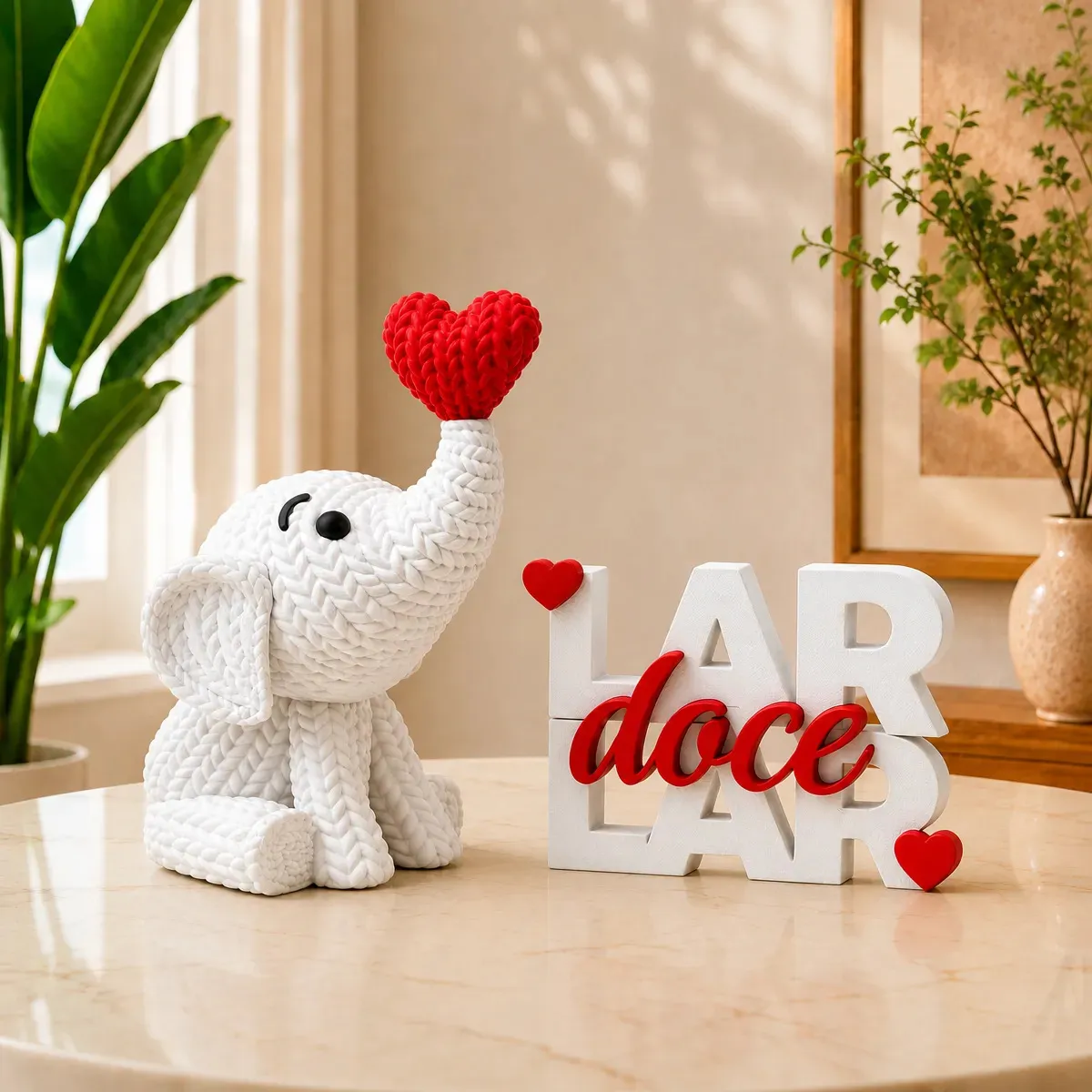 Kit Enfeite Decorativo Elefante Com Coração + Plaquinha Lar Doce Lar | Decoração Enfeite Para Casa E Presente