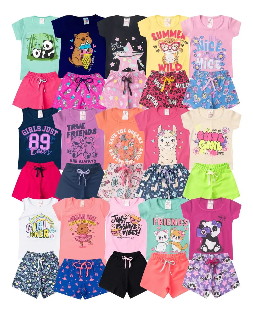 Kit Lote 12 Peças Menina Conjunto Infantil Top Feminino