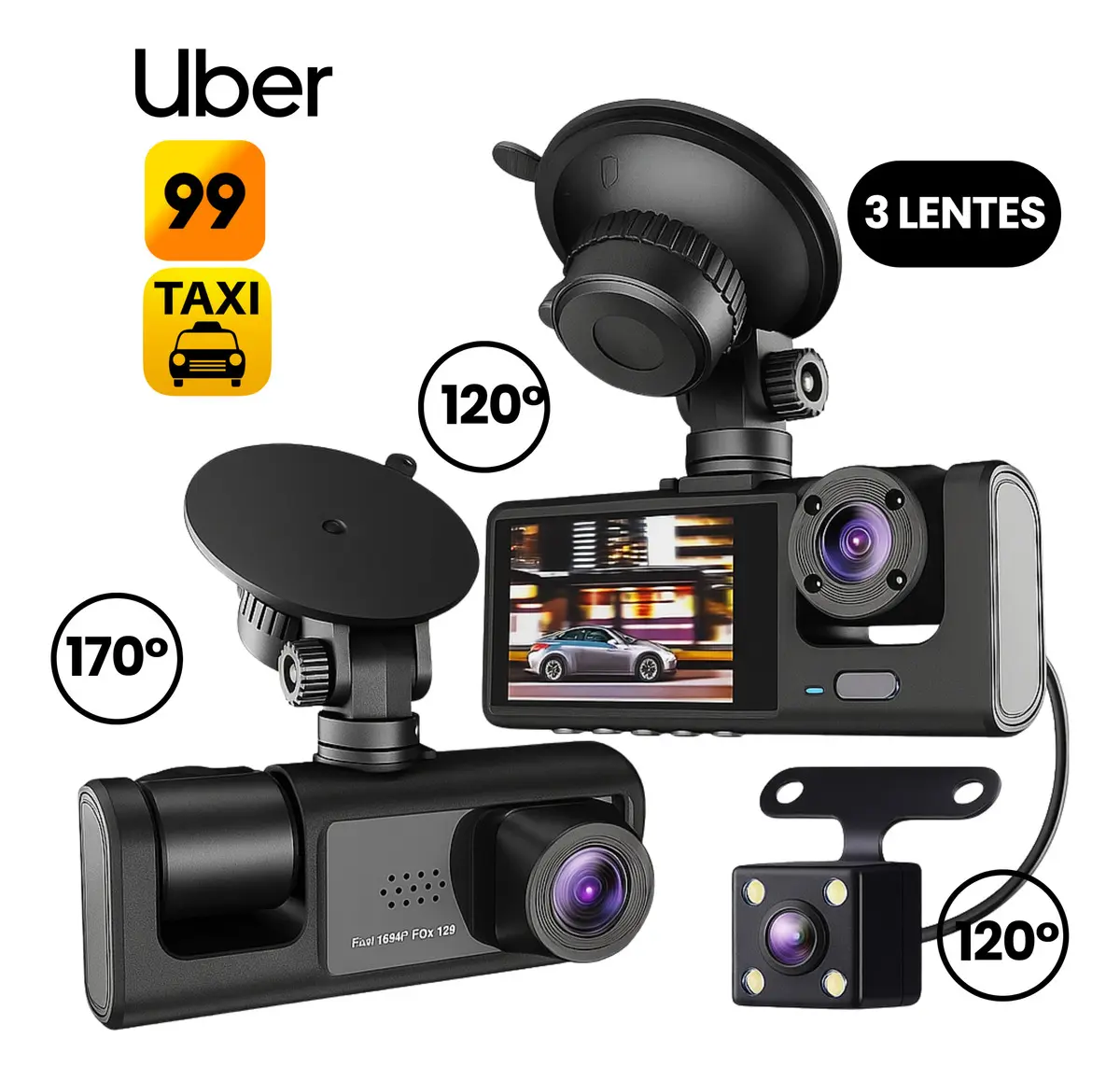 3 Câmeras Wifi Automotiva. Câmera Hd Noturna 1080p. Proteja-se!
