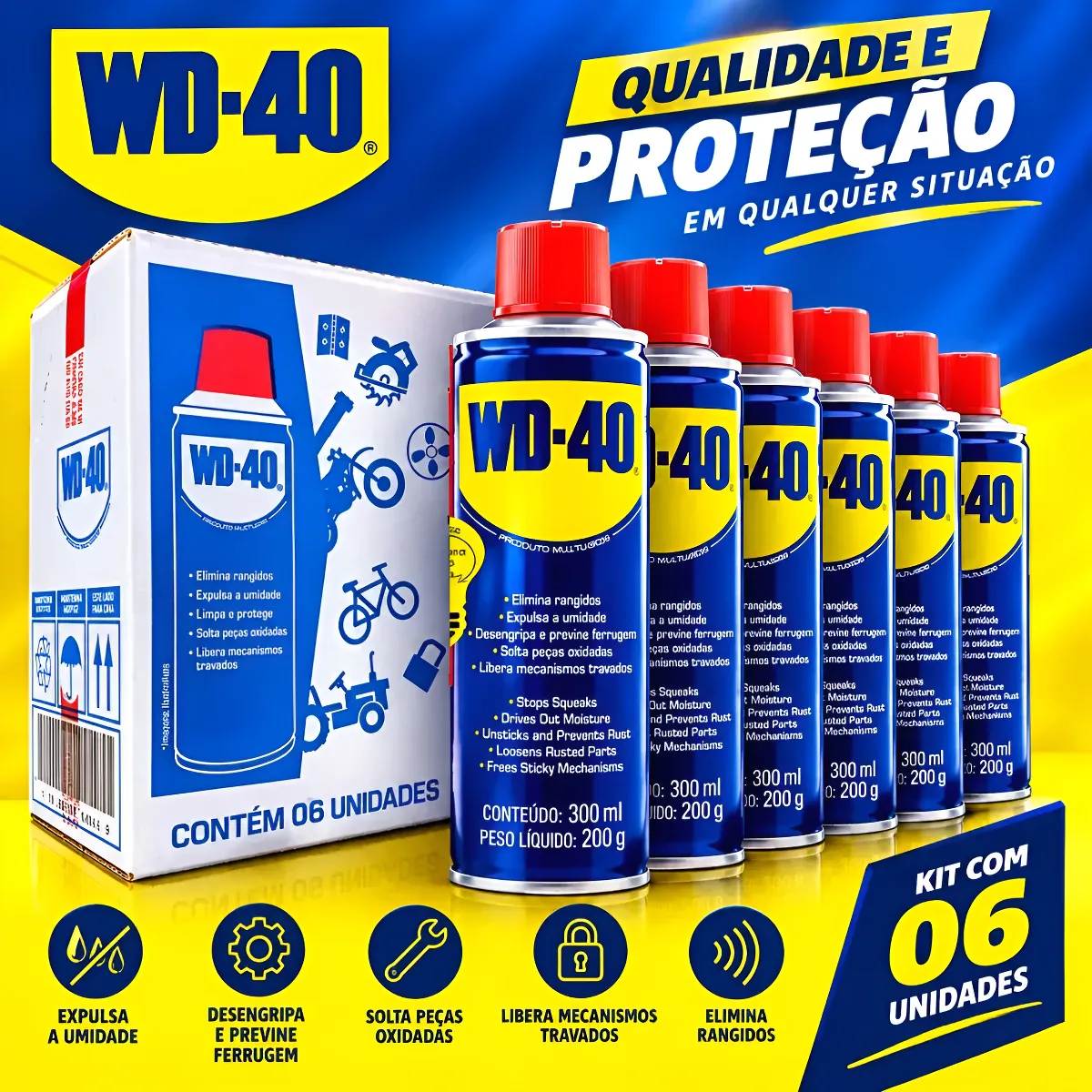 Super Oferta!!! 6 Wd-40 Óleo Spray Lubrificante Desengripante Multiuso 300ml.