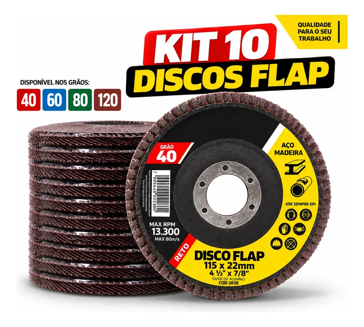 10 Discos Flap Lixa 4.1/2 Escova Desbaste Profissional Grãos
