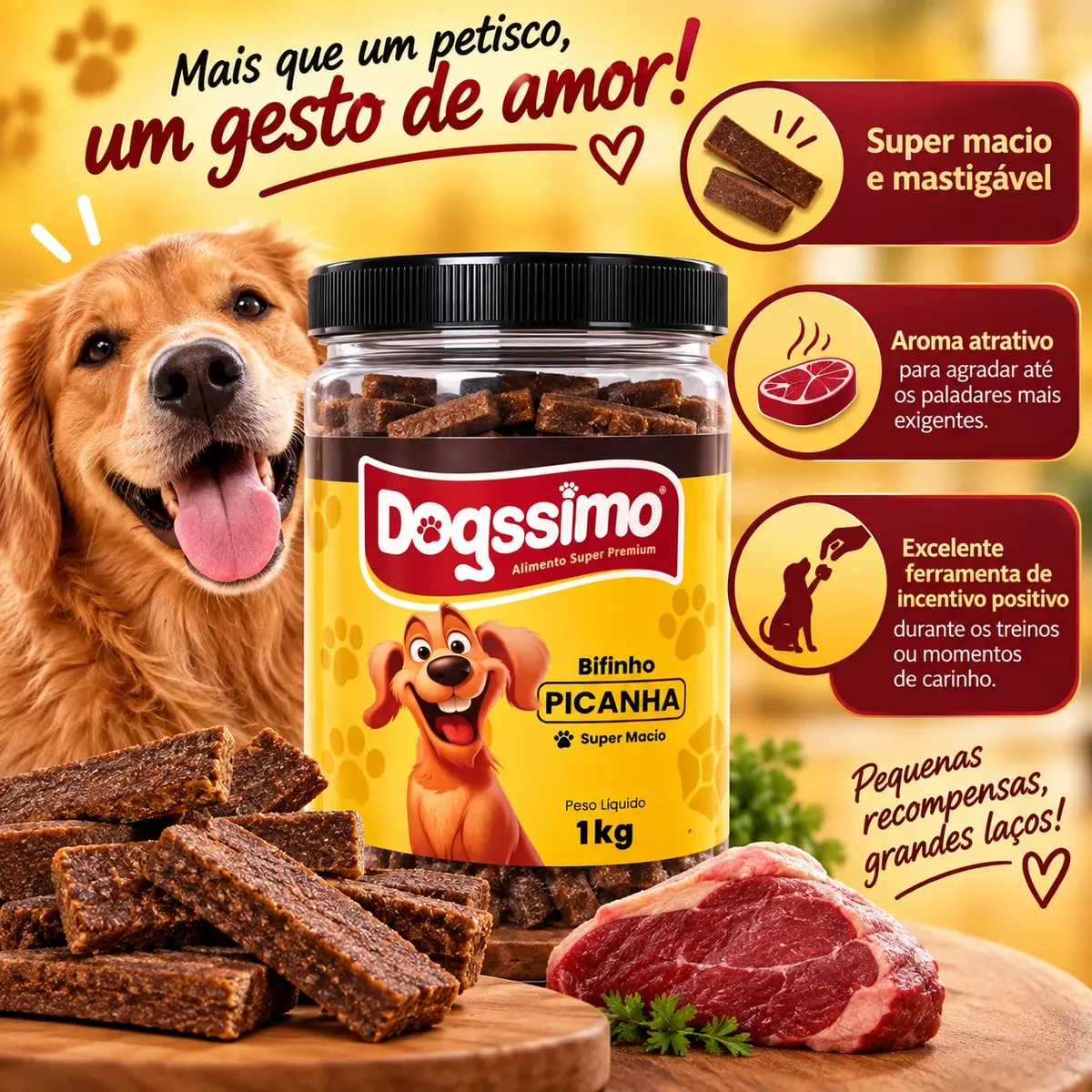 Petisco Bifinho Dogssimo Sabor Picanha 1kg Super Premium