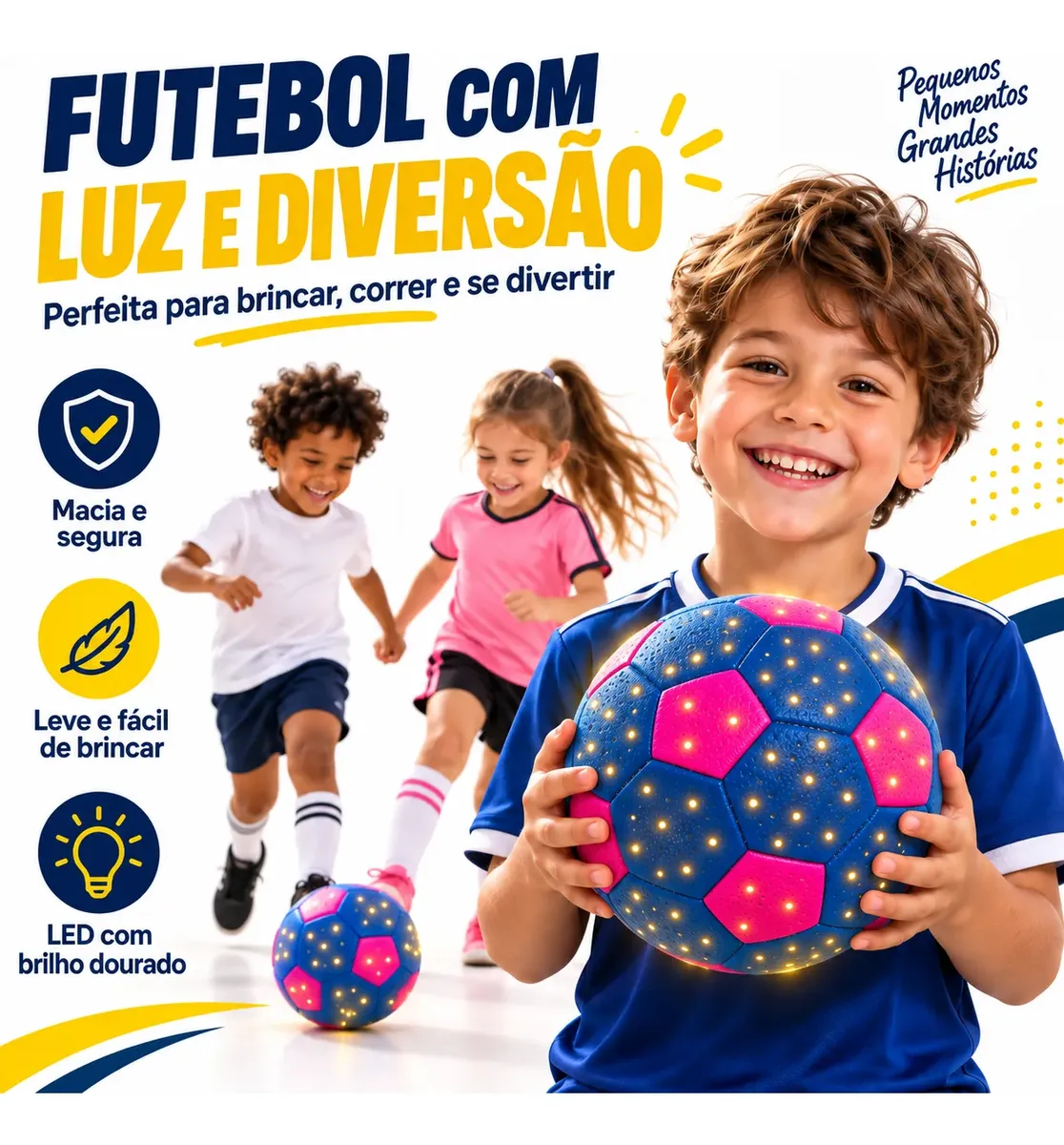 Bola De Futebol Com Luz Led Brilhante Brinquedo Infantil