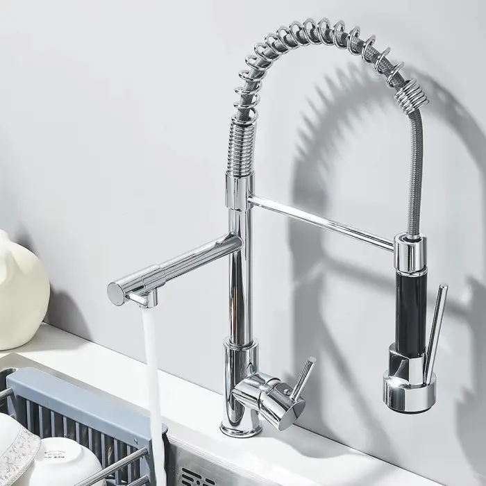 Torneira Cozinha Gourmet Monocomando Com Spray Flexivel Misturador Luxo Cro Cromado + 60cm Tubo Hidramax WINDA