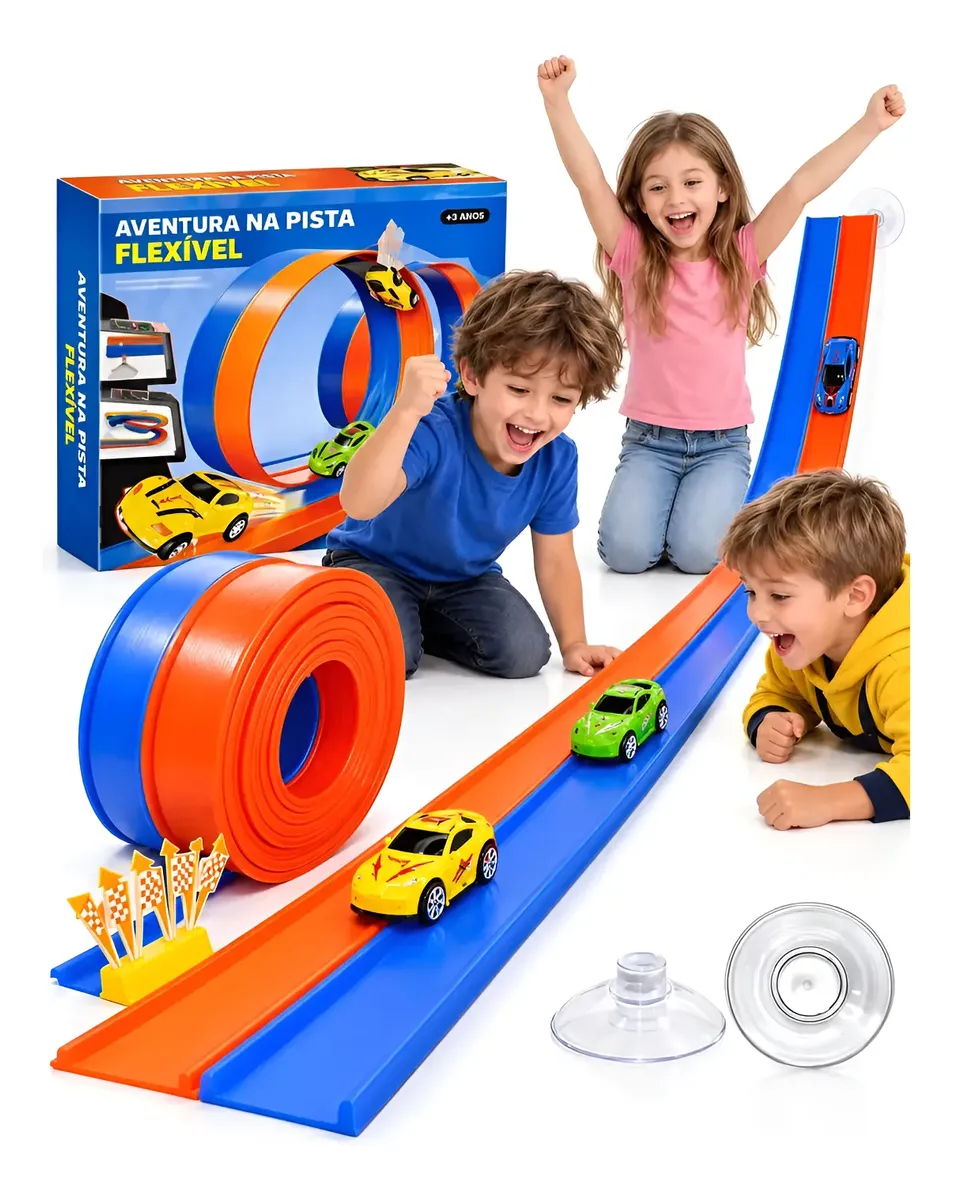 Pista Flexível 4 Metros Com 2 Carrinhos Corrida Infantil