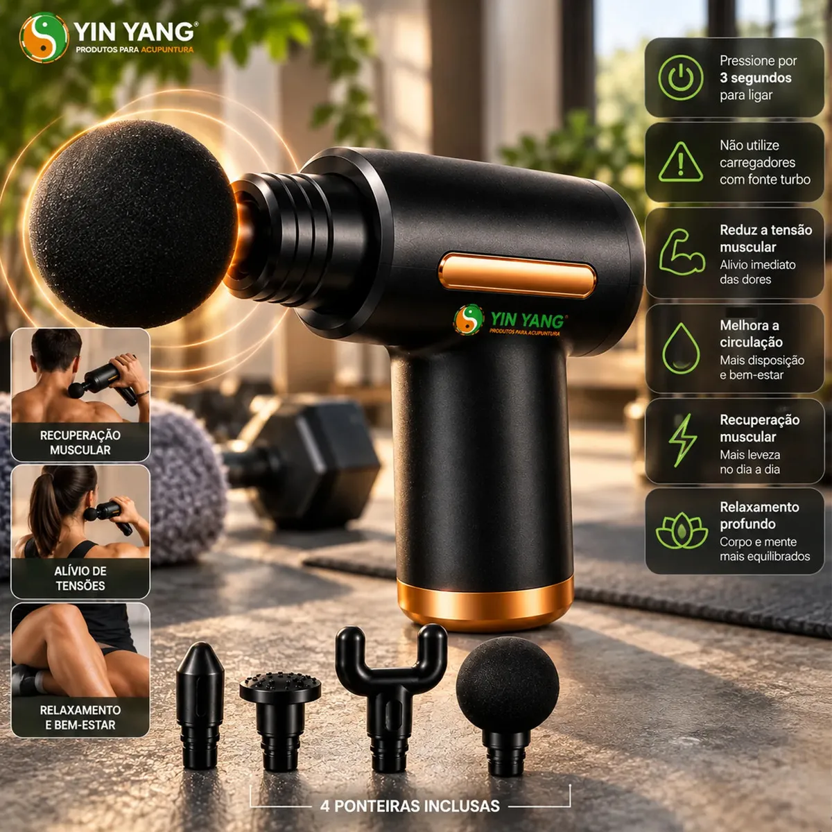 Pistola Massageadora Yin Yang Miofascial Sem Fio com 6 Velocidades