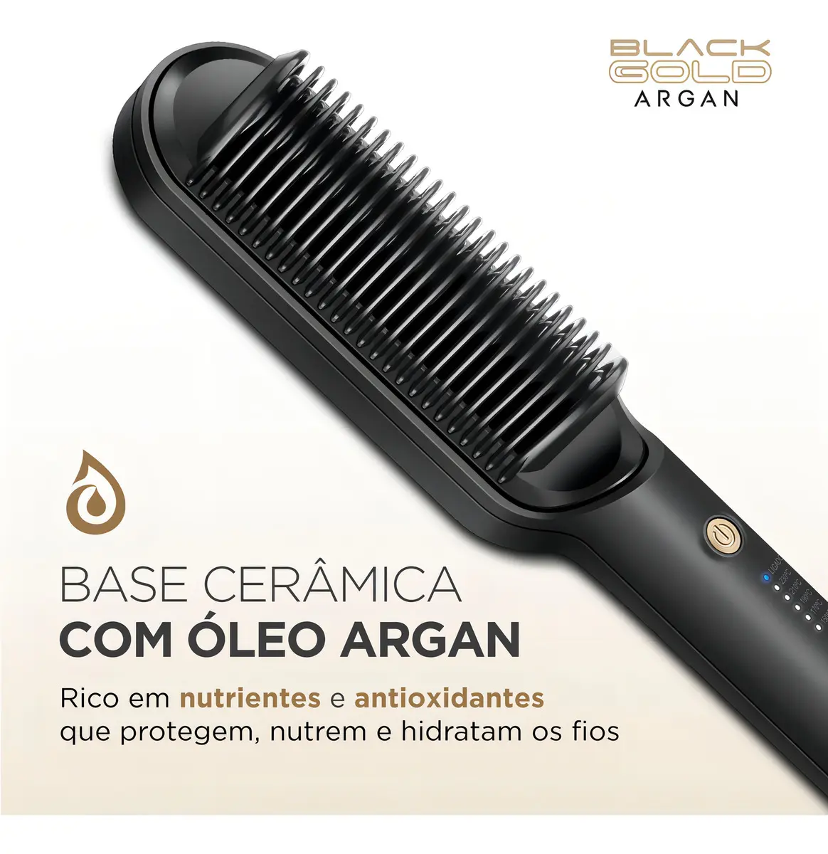 Escova Alisadora Mondial Black Gold Argan 230 Bivolt