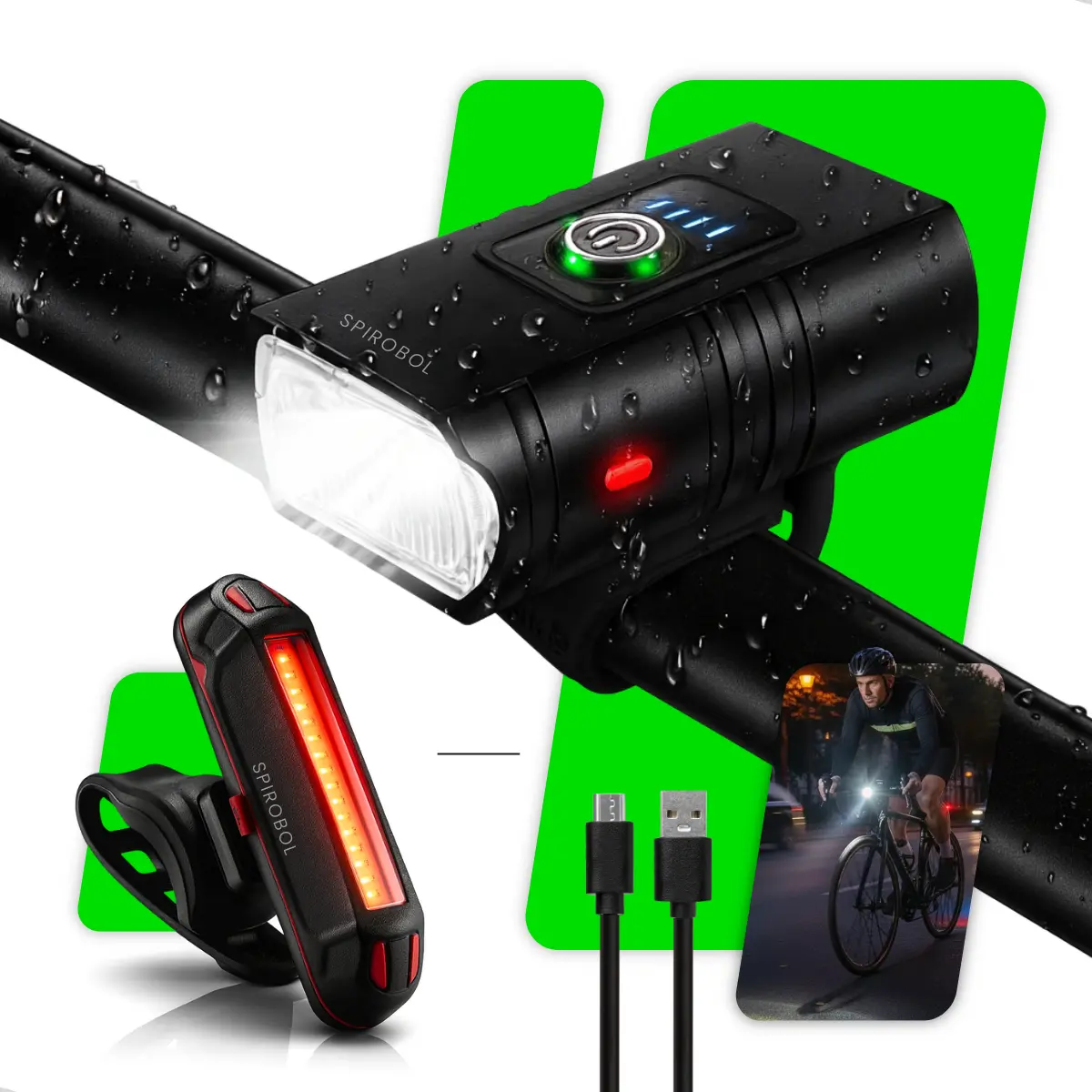 Kit Farol e Lanterna LED Para Bicicleta USB Recarregável Potente