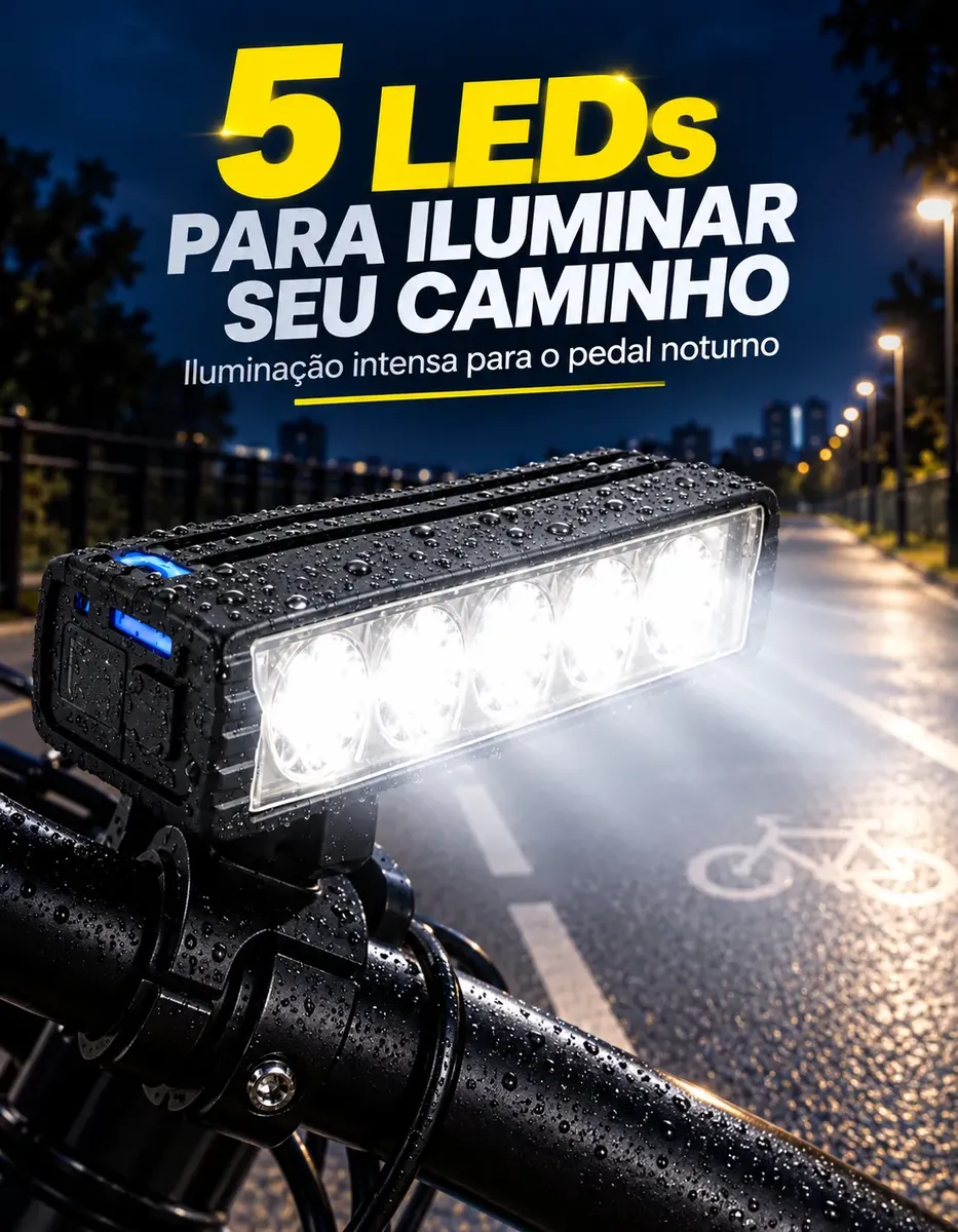 Kit Farol Bike Monster 5 Led 20000 Lm+ Lanterna Traseira Usb
