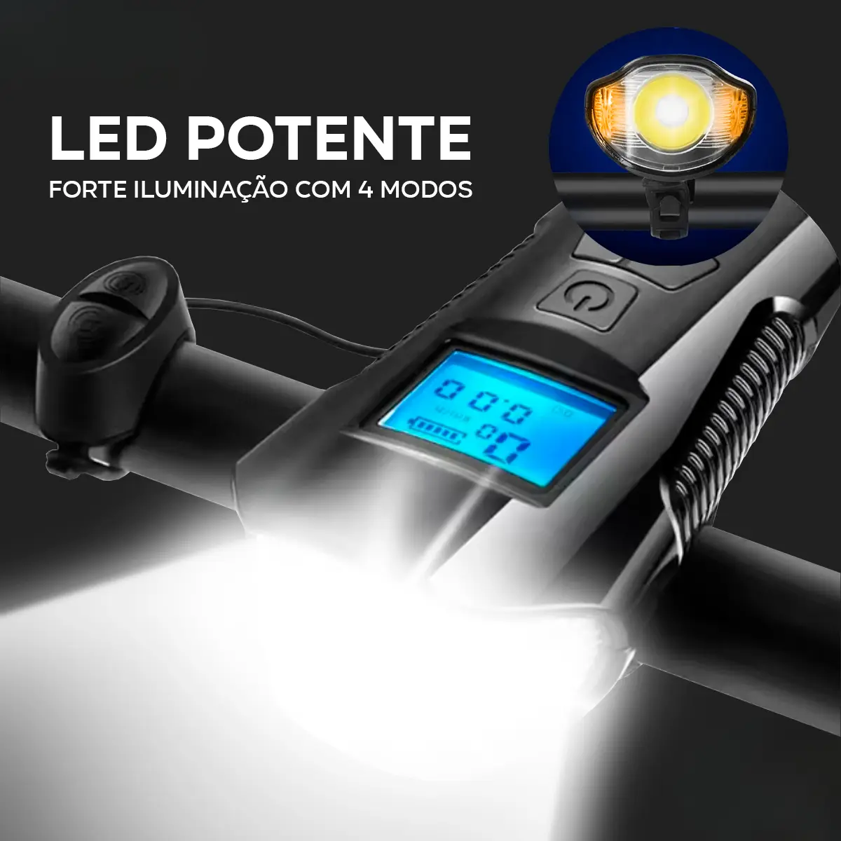 Lanterna Farol Bike 3 Em 1 Com Buzina E Velocímetro Recarregável Usb Luz Forte + Led Traseiro Kit Completo Para Bicicleta