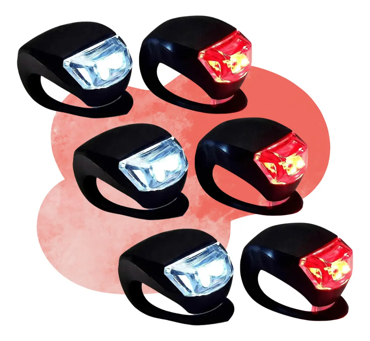 Kit com 6 Luzes de Bicicleta LED YBF, para Posição Dianteira e Traseira, com 3 Modos