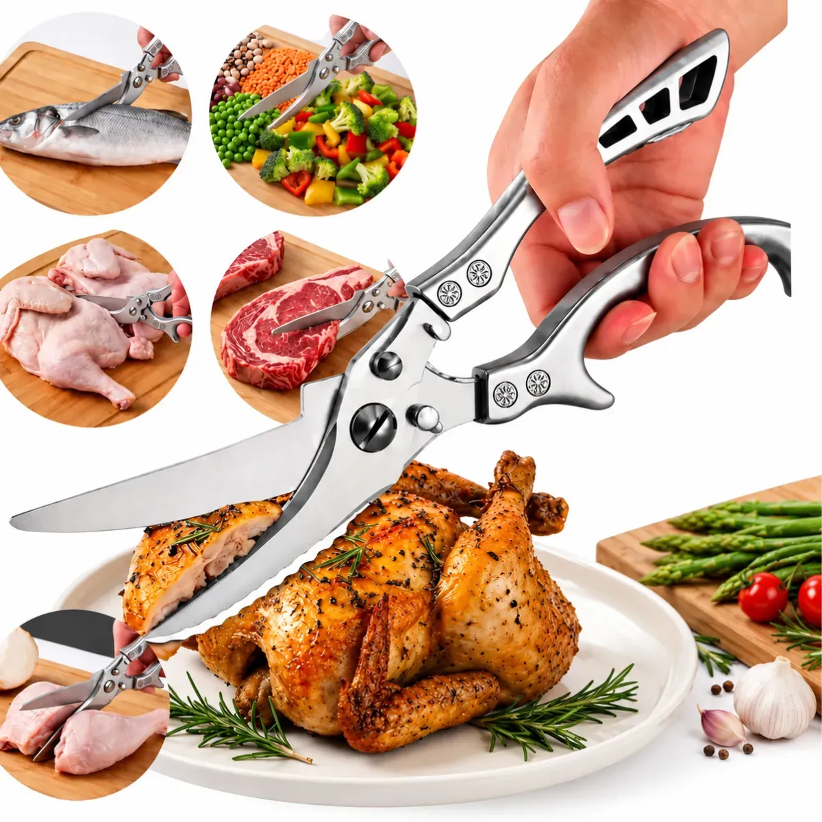 Tesoura de Cozinha Multiuso HOD ACTIVEWEAR em Aço Inoxidável para Frango, Carne e Peixe