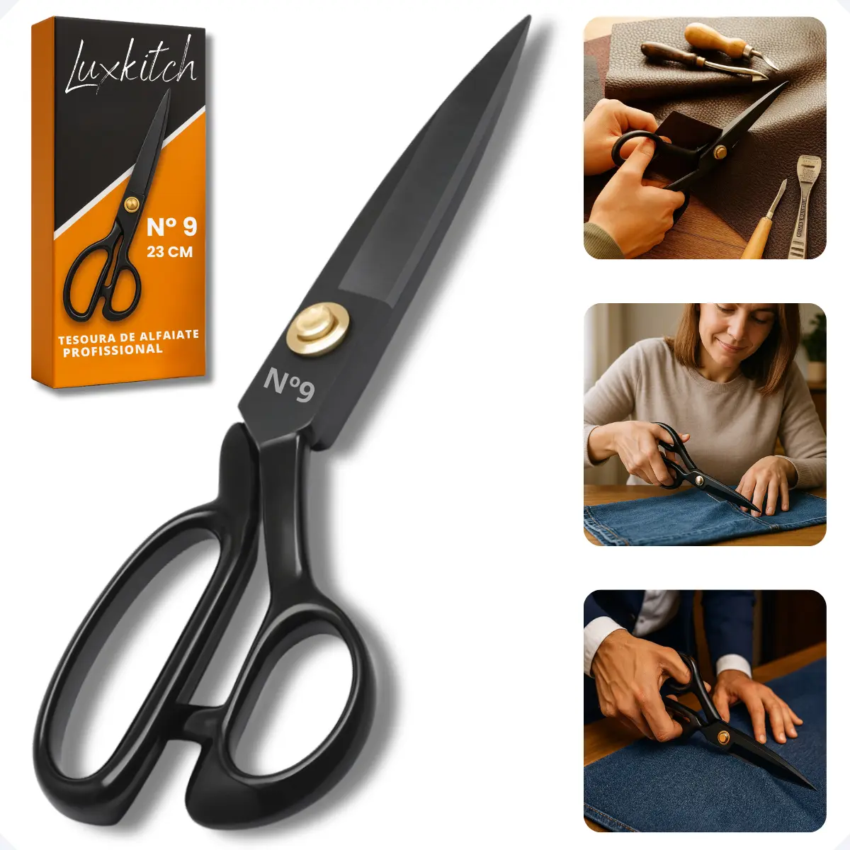 Tesoura Profissional Alfaiate Luxkitch 9 Polegadas 23 Cm Corte Costura Roupas Tecidos Jeans Couro Cabo Emborrachado