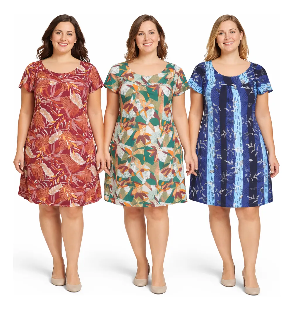 Kit 3 Vestido Senhora Liganete Confortável Manga Curta