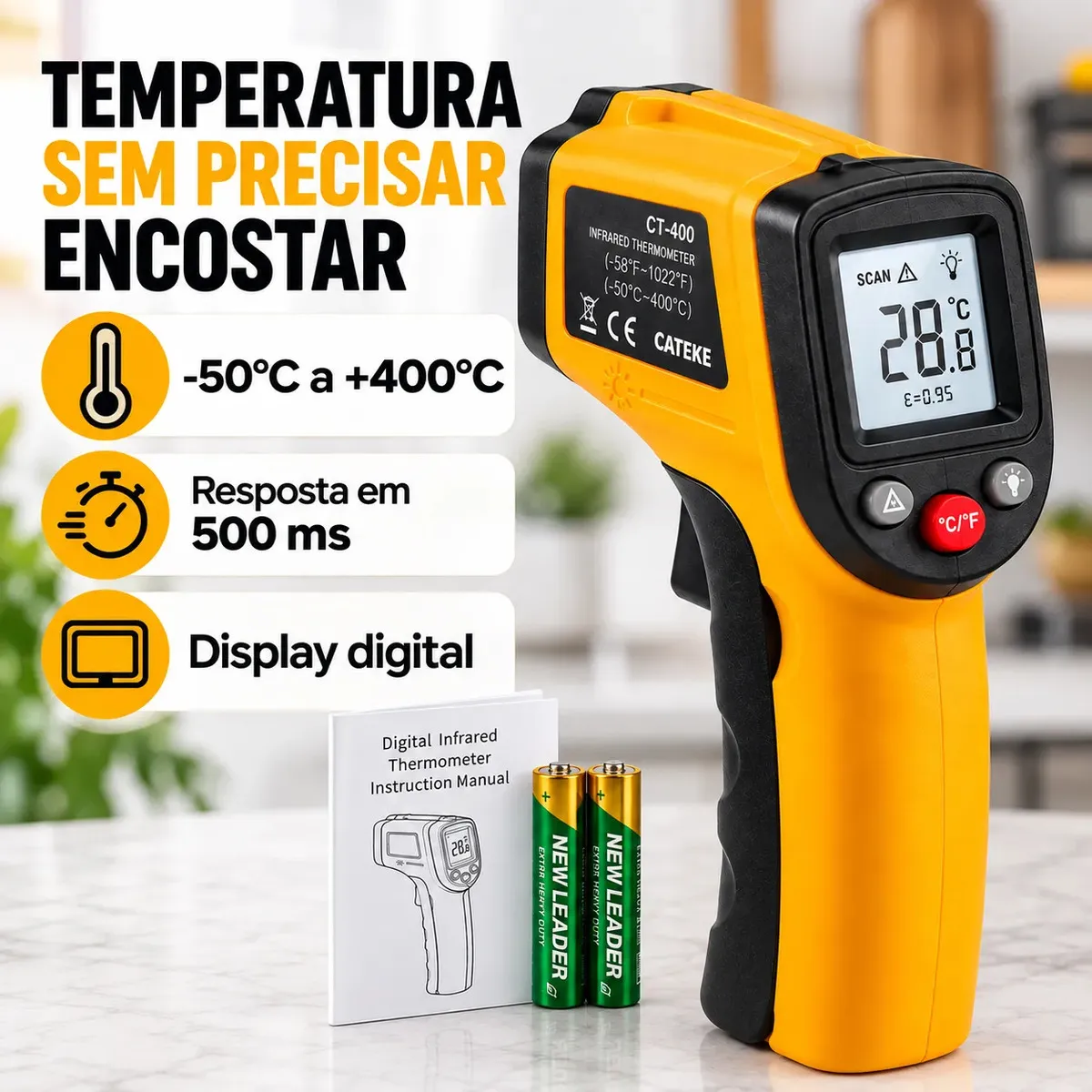 Termometro Culinario Digital Infravermelho Forno Ambiente Casa Cozinha Geladeira Carne Medir Temperatura. Profissional