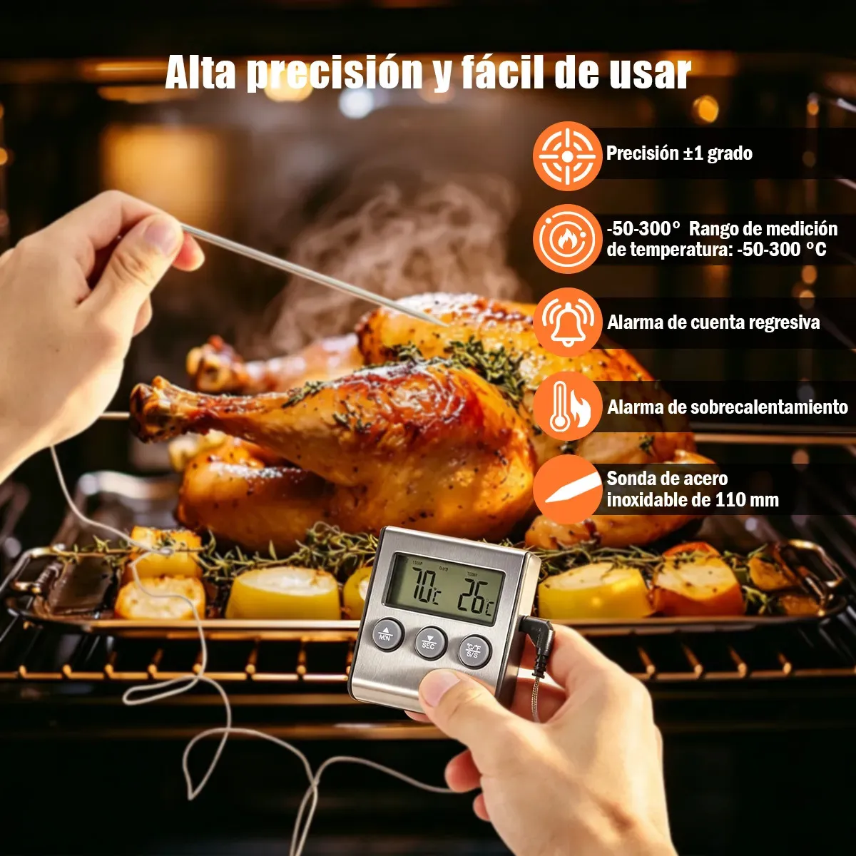 Termômetro Digital com Timer de Cozinha e Alarme para Churrasco
