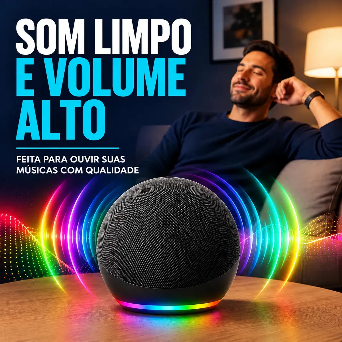 Alexa Caixa de Som Inteligente Comando Voz Portátil Bluetooth LED RGB Compatível Com Aplicativo Alexa No Celular Som Sem Fio Compacta