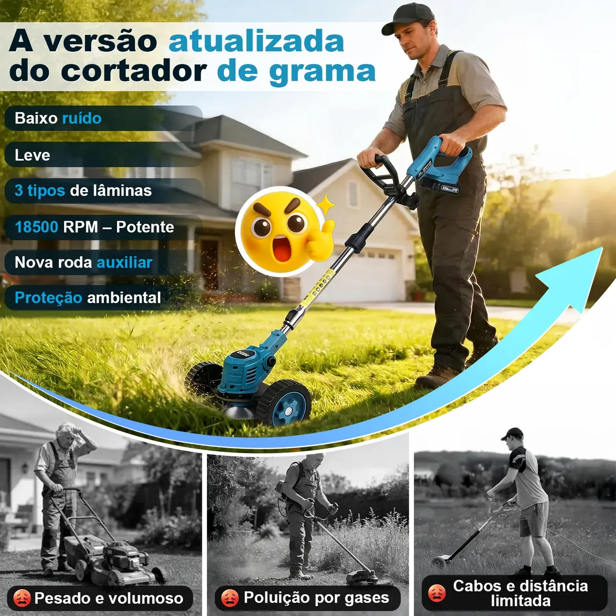 Roçadeira Elétrica Sem Fio 18500rpm 21v Para Jardim Dobevi
