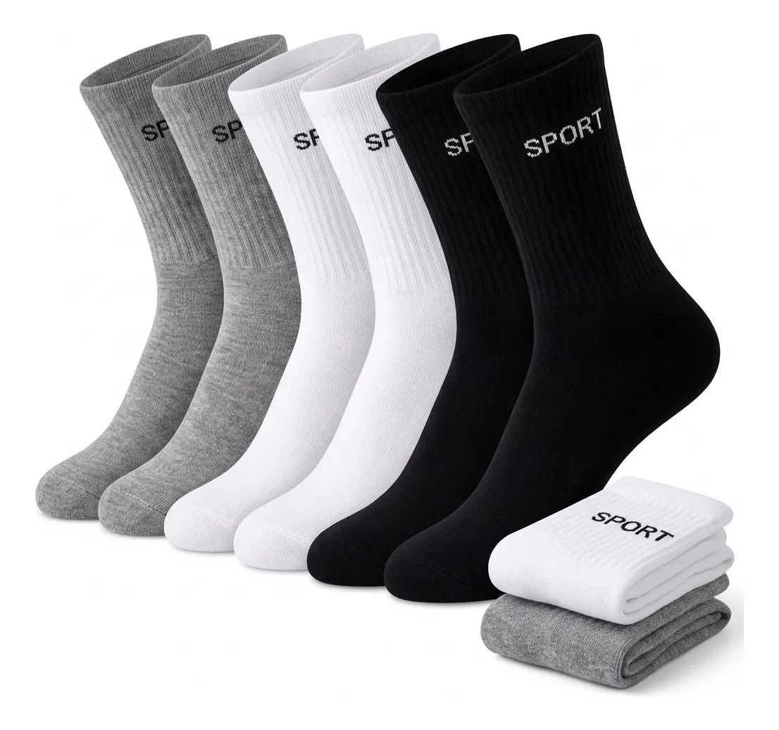 12 Pares De Meias Masculinas Cano Alto Grossa Algodão Oferta